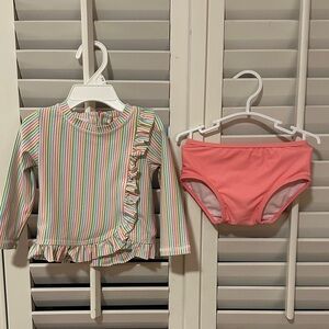 Ruffle Butts Rainbow Striped Rashguard Set